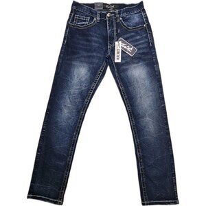 True Luck Jeans Men's 30/30 Slim Fit Classic Stretch Flap Pockets Thick Stitch